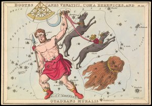 Bootes Canes Venatici, Coma Berenices og Quadrans Muralis, ca. 1825 (kort, papir, vev) av Sydney Hall