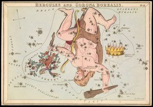 Herkules og Corona Borealis, ca. 1825 (kort, papir, silkepapir) av Sydney Hall