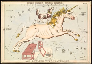Monoceros, Canis Minor og Atelier Typographique, ca. 1825 (kort, papir, vev)