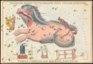 Psalterium Georgii, Fluvius Eridanus, Cetus, Officina Sculptories, Fornax Chemica og Machina Electrica, ca. 1825 (kort, papir, vev)