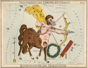 Skytten og Corona Australis. Mikroskop og teleskop., ca. 1825 (kort, papir, silkepapir)
