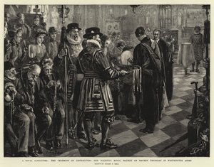 A Royal Almsgiving, seremonien for utdeling av Hennes Majestets kongelige skjærtorsdag i Westminster Abbey av Sydney Prior Hall