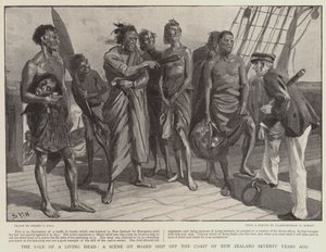 Et salg av et levende hode, en scene om bord på et skip utenfor kysten av New Zealand for 70 år siden av Sydney Prior Hall