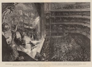 Boksekveld på Old Drury, huset og scenen sett fra den øverste boksen av Sydney Prior Hall