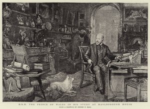 H R H Prinsen av Wales i hans studie ved Marlborough House av Sydney Prior Hall