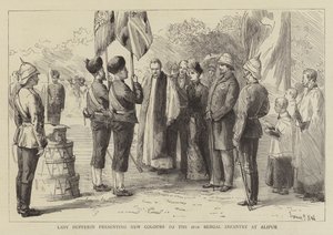Lady Dufferin presenterer nye farger for det 18. bengalske infanteriet på Alipur av Sydney Prior Hall