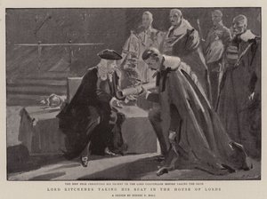Lord Kitchener tar plass i House of Lords av Sydney Prior Hall