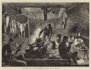 Elgjakt i Canada, en natt i en shanty av Sydney Prior Hall