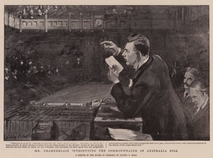 Mr Chamberlain introduserer Commonwealth of Australia Bill av Sydney Prior Hall