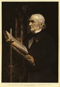 Mr Gladstone leser leksjonene i Hawarden Church av Sydney Prior Hall