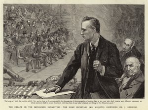 Debatten om de fengslede dynamerne, innenriksministeren (Mr Asquith) svarer Mr J Redmond av Sydney Prior Hall