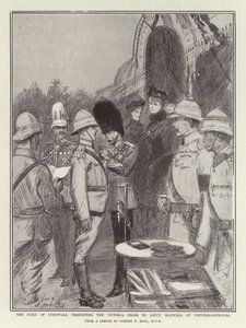 Hertugen av Cornwall presenterer Victoria Cross til løytnant Maxwell i Pietermaritzburg av Sydney Prior Hall