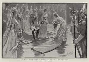 Kongens første domstol i Buckingham Palace, en presentasjon av Sydney Prior Hall