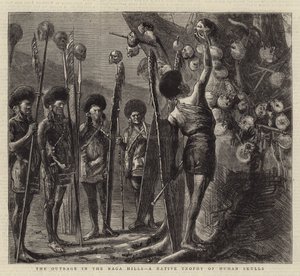 The Outrage in the Naga Hills, et innfødt trofé av menneskelige hodeskaller av Sydney Prior Hall