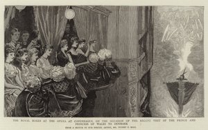 De kongelige boksene ved Operaen i København, i anledning det nylige besøket av prinsen og prinsessen av Wales i Danmark av Sydney Prior Hall