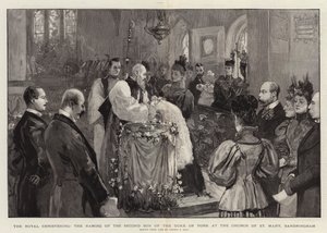 Den kongelige dåp, navngivningen av den andre sønnen til hertugen av York ved Church of St Mary, Sandringham