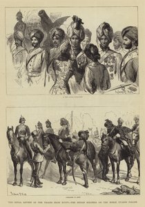 Den kongelige anmeldelse av troppene fra Egypt, de indiske soldatene på hestevaktparaden av Sydney Prior Hall