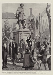 Vandyck Jubileumsfeiringen i Antwerpen, dekorasjonen av Mesterens statue av Sydney Prior Hall