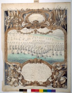 Sjøslag gitt nær Agouste, 22. april 1676 (svart blekk og kartleggingspenn med akvarell på papir) av Sylvain Bonnet