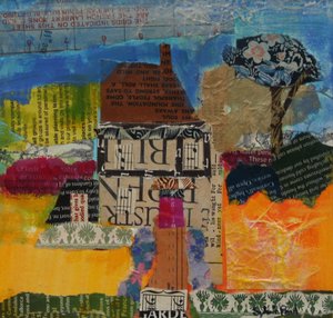 Feriehus 2013, akrylpapircollage av Sylvia Paul