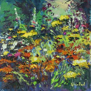 Solrike hagefarger, 2021 (olje på lerret) av Sylvia Paul