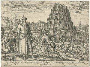 Toren van Babel Figurer og bilder av bøker (serietittel) av Symon Novelanus (attributed to)