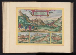 Se på Alhambra i byen Granada Det vakreste slottet i Granada, ofte kalt Alhambra, sett fra øst (tittel på objekt) av Symon Novelanus (possibly)
