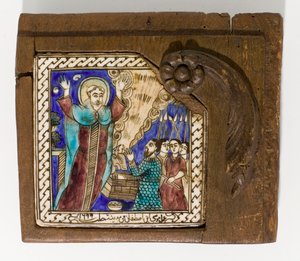 En signert og datert syrisk keramisk flis, malt i managanese, blått og brunt, datert 1699, 1699 av Syrian School