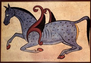 Syrisk kunst: hestevinge identifiseres som Salsaiel (kosmologisk manuskript)