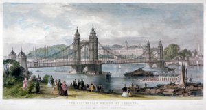 Utsikt over hengebroen i Chelsea, London, 1852. av TA Prior