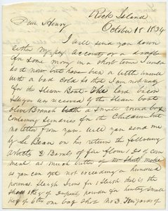 Brev signert T.F. Smith, Rock Island, til Henry Chouteau, St. Louis, Mo., 18. oktober 1834 av T.F. Smith