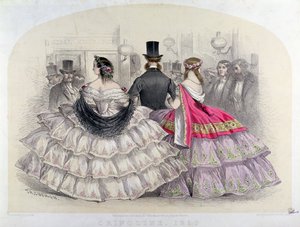 Damer som bærer crinolines ved Royal Italian Opera, Covent Garden, 1859 (fargegravering) av T. H. Guerin
