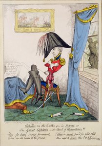 "Akilles in the Sulks After His Retreat eller, The Great Captain on the Stool of Repentance", pub. av G. Humphrey, 7. mai 1827 (farget gravering) av T. Jones