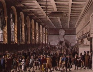 Custom House, the Long Room fra Ackermanns "Microcosm of London" av T. and Pugin A.C. Rowlandson