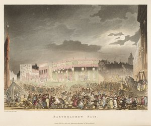 Bartholomew-messen av T. & Pugin A.C. (1762 1832) (after) Rowlandson