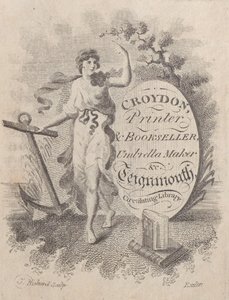 Byttekort for Croydon, printer, bokhandler og paraplymaker, 1800-tallet., 1800-tallet. av T. Rickard