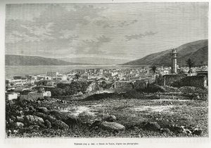 Generell utsikt over Tiberiade (Israel). Taylors gravering, for å illustrere historien om dagens Syria, av M. Lortet, dekan ved Det medisinske fakultet i Lyon, ansvarlig for et vitenskapelig oppdrag fra departementet for offentlig utdanning, publisert i To av T Taylor