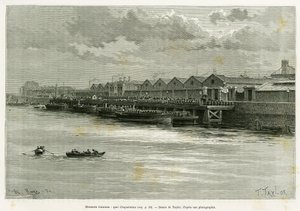 Guinness bryggeri, eksportbrygge. Gravering av Taylor, for å illustrere historien Trois mois en Irlande, i 1889, av Marie Anne de Bovet, i le tour du monde 1890, regissert av Edouard Charton (1807-1890), Hachette, Paris. av T Taylor