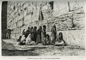 Jøder som gråter mot templets vegger (klagemur). Gravering av Taylor, for å illustrere La Syria d
