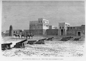 Sheikh Aissa-palasset i Bahrain, Tsjad. Taylors gravering for å illustrere historien A Suse, journal des excavilles