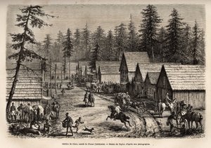 Stasjonen til Cisco, Count of Placer (Nevada), hvor man kan ta ekspresstoget til Pacific Railway (Pacific Railway), gravert etter Taylors tegning, som illustrerer reisen fra Washington til San Francisco i 1868, av L. Simonin, publisert i "L av T Taylor