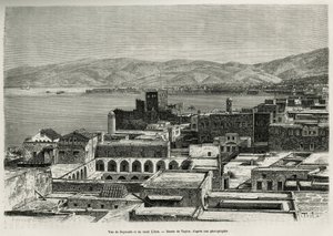Utsikt over Beirut og Libanon-fjellet, gravering etter en tegning av Taylor, for å illustrere historien om Syria i dag, av Mr.Lortet, dekan ved Det medisinske fakultet i Lyon, misjonsoppdrag fra Ministry of Public Education, fra 1875 til 1878, publisert i 