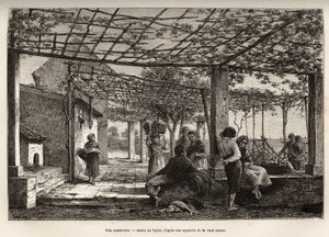 Villa Menton, gravering etter Taylors tegning, som illustrerer reisen til Menton og Bordhighera, i 1871, av Adolphe Joanne, publisert i "Le tour du monde"" 1874, redigert av Edouard Charton, Hachette-utgaven, Paris. Selva samling.