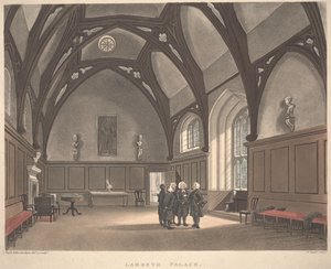 Lambeth Palace, gravert av Joseph Constantine Stadler (fl.1780-1812), utgitt 1808 (farget akvatint)