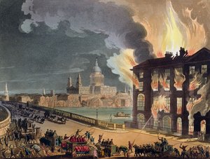 Brann ved Albion Mill, Blackfriars Bridge, fra Ackermanns 