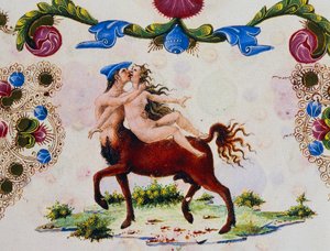 Kentaur og kvinneskikkelse, bind II f 287, v, Bibelen til Borso d