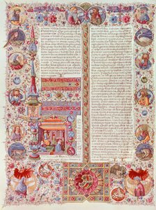Opplyst side av Taddeo Crivelli fra Bibelen til Borso d'Este, manuskript. av Taddeo Crivelli