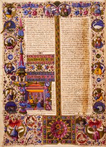 Exodus-boken, fra bind I av Bibelen til Borso d'Este, opplyst av Taddeo Crivelli (1425-1479) og andre, latinsk manuskript 422-423, folio 26, verso, pergament av Taddeo Crivelli