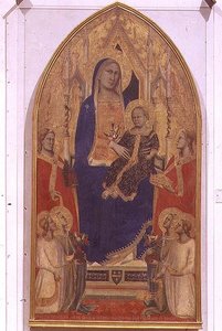 Madonna og barn tronet med SS. Maria Magdalena, Katarina av Alexandria og engler av Taddeo Gaddi