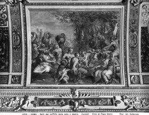 Scene med nymfer, detaljer fra taket i et bankettrom, Villa Giulia, Roma (fresco)